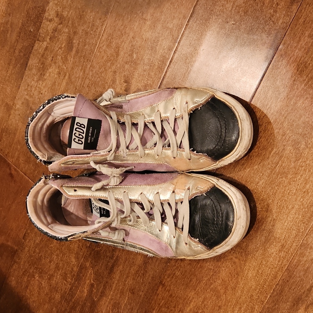 High top golden goose size 41 violet and black glitter